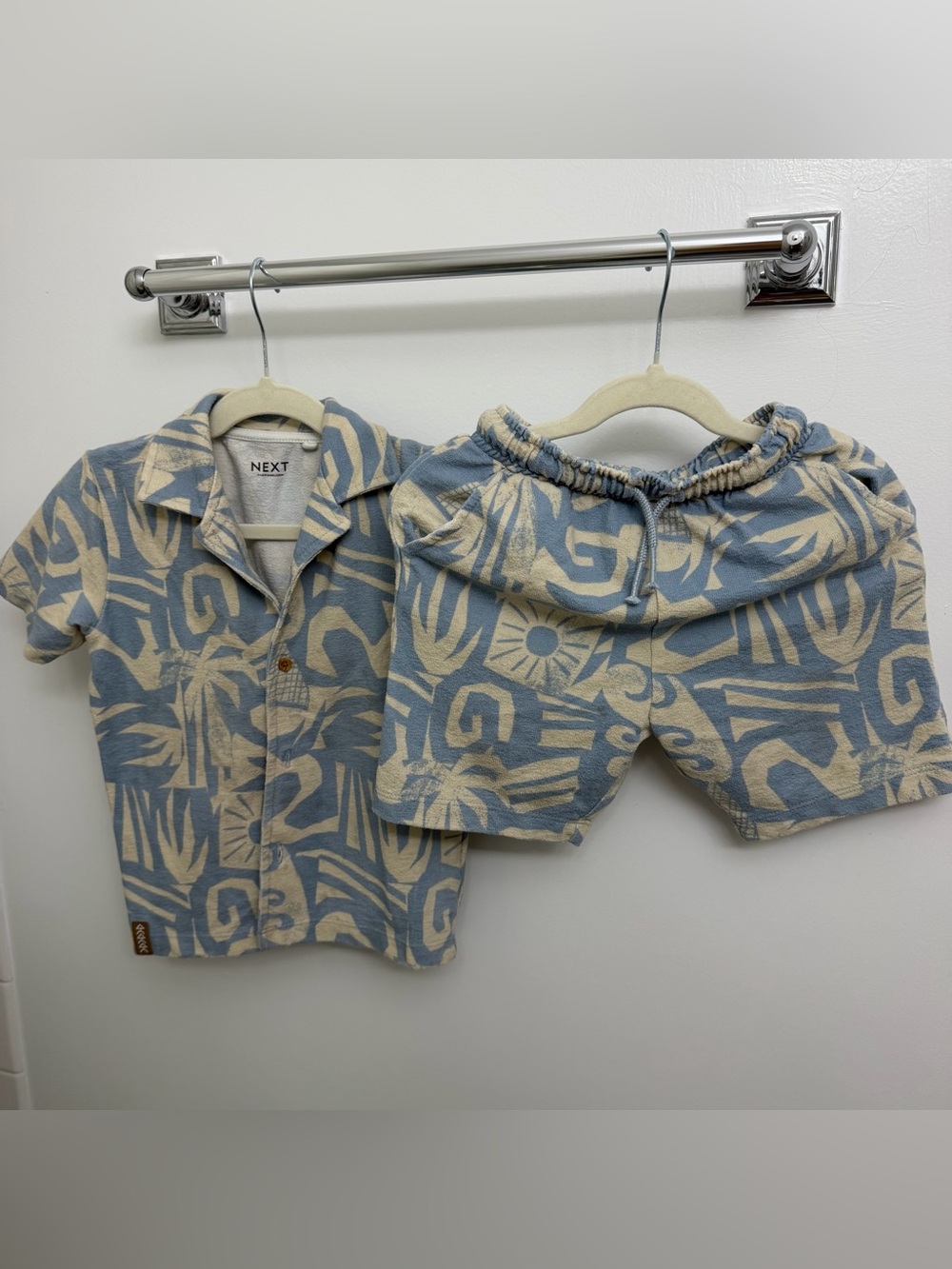 NEXT | Cream & Blue Tropical Print Shirt and Shorts Set
